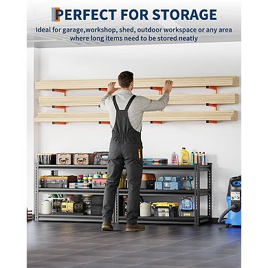 Lumber Storage Rack, Wall Mount Heavy Duty 3-Tier Steel Wood Organizer 200 LBS
