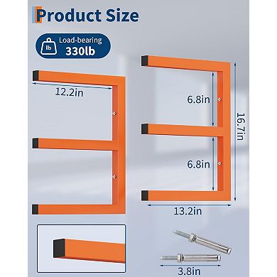 Lumber Storage Rack, Wall Mount Heavy Duty 3-Tier Steel Wood Organizer 200 LBS