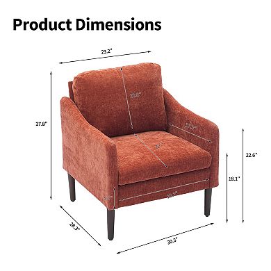 Mid Century Modern Accent Chair, Chenille Upholstered Curved Arm Reading Chair for Living Room