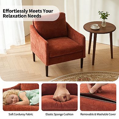 Mid Century Modern Accent Chair, Chenille Upholstered Curved Arm Reading Chair for Living Room