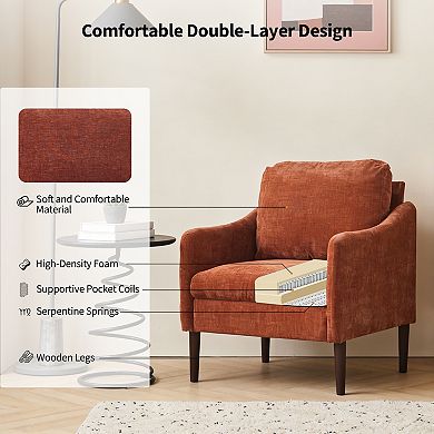 Mid Century Modern Accent Chair, Chenille Upholstered Curved Arm Reading Chair for Living Room