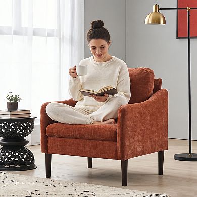 Mid Century Modern Accent Chair, Chenille Upholstered Curved Arm Reading Chair for Living Room