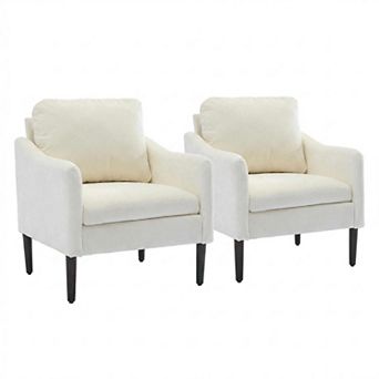 Mid Century Modern Accent Chair, Chenille Upholstered Curved Arm Reading Chair for Living Room