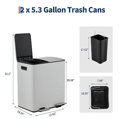 2 x 5.3 Gallon (20L) Dual Compartment Kitchen Trash Can
