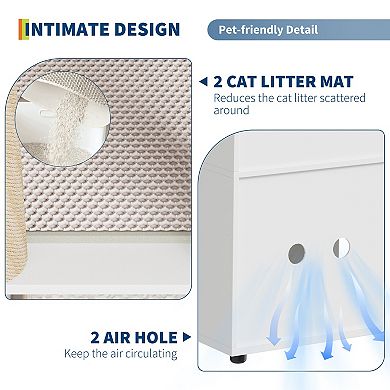 2-Tier Dual Cat Litter Box Enclosure, Wooden Hidden Cabinet with Scratching Posts, Indoor for 2 Cats
