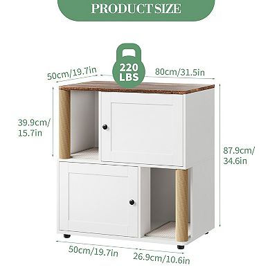 2-Tier Dual Cat Litter Box Enclosure, Wooden Hidden Cabinet with Scratching Posts, Indoor for 2 Cats