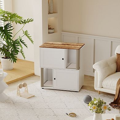 2-Tier Dual Cat Litter Box Enclosure, Wooden Hidden Cabinet with Scratching Posts, Indoor for 2 Cats