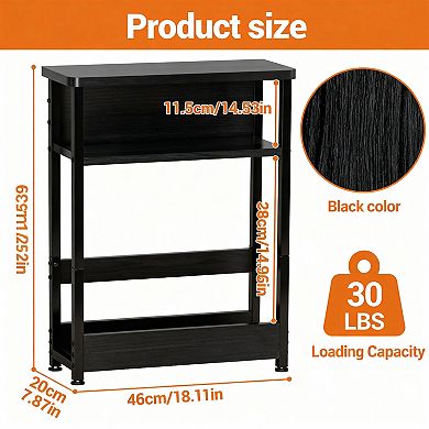 Slim 3-Tier Industrial Side Table with Storage Shelves & Magazine Holder Narrow Wood