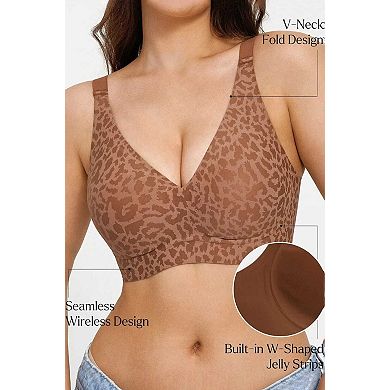 Seamless Wireless Jelly Leopard Contour Minimizer Support Bra