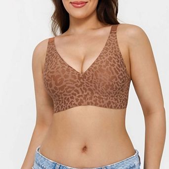 Seamless Wireless Jelly Leopard Contour Minimizer Support Bra