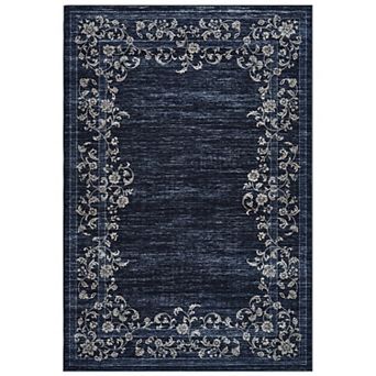 Modern Floral Area Rug, Washable, Non-Slip, Mark Resistant, Soft Low-Pile Carpet, Easy Care