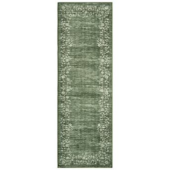 Modern Floral Area Rug, Washable, Non-Slip, Mark Resistant, Soft Low-Pile Carpet, Easy Care