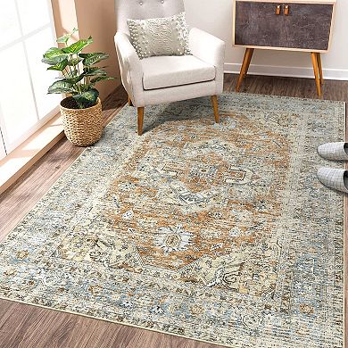 Polyester Rectangular Hallway Bathroom Entryway Kitchen Office Foldable Flower Printed Area Rug