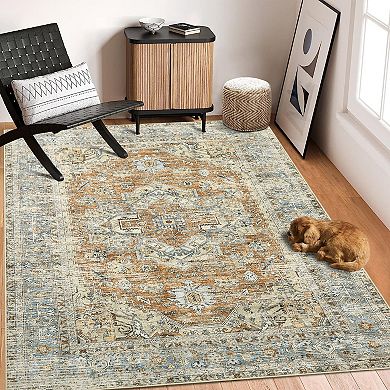 Polyester Rectangular Hallway Bathroom Entryway Kitchen Office Foldable Flower Printed Area Rug