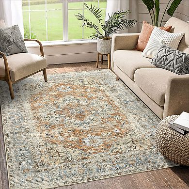 Polyester Rectangular Hallway Bathroom Entryway Kitchen Office Foldable Flower Printed Area Rug
