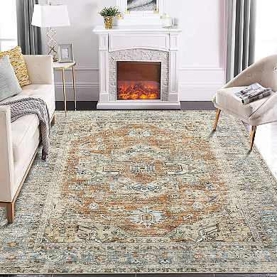 Polyester Rectangular Hallway Bathroom Entryway Kitchen Office Foldable Flower Printed Area Rug