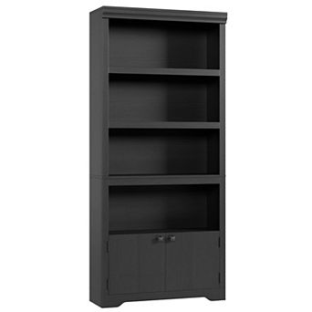 5 tier Adjustable Bookcase with Doors, Farmhouse Storage Shelves, Floor Standing Display Shelves