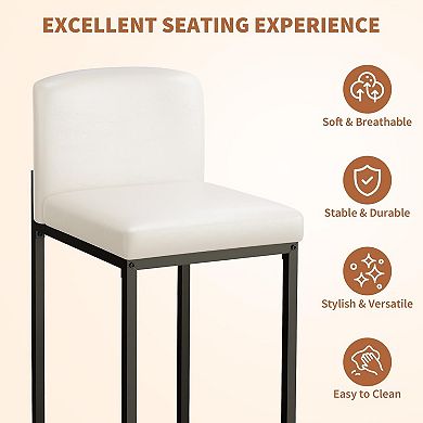 Modern Bar Stools Set, Upholstered Counter Height Faux Leather Chairs w/ Back for Kitchen Island