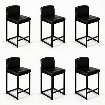 Modern Bar Stools Set, Upholstered Counter Height Faux Leather Chairs w/ Back for Kitchen Island