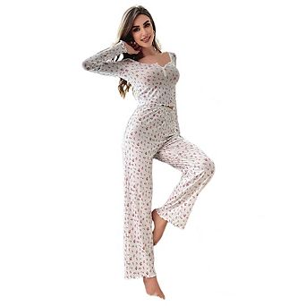 Women's 2 pc Lounge Cute Floral Print Loungewear Soft Long sleeve Pajama Sets
