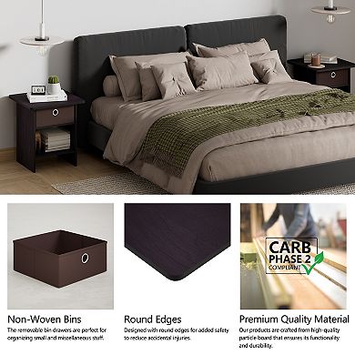 Furinno 15.5" x 15.5" x 17.8" Wood Nightstand Modern Bedside Table with Drawer & Shelf