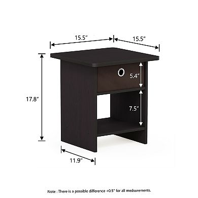 Furinno 15.5" x 15.5" x 17.8" Wood Nightstand Modern Bedside Table with Drawer & Shelf