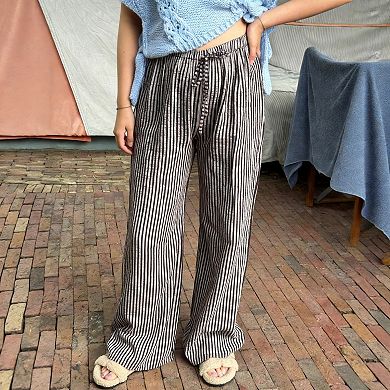 Women's Striped Wide Leg Pants, Loose Casual Drawstring Floor-Length Trousers