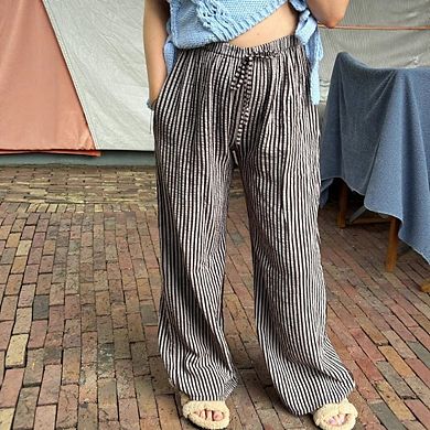 Women's Striped Wide Leg Pants, Loose Casual Drawstring Floor-Length Trousers