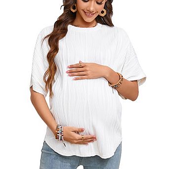 Women's Casual Maternity Short Sleeve T-Shirt Loose Fit Round Neck Solid Color Top