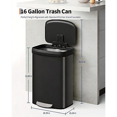 Step Pedal Kitchen Trash Can, Stainless Steel Large Capacity with Removable Inner Bucket