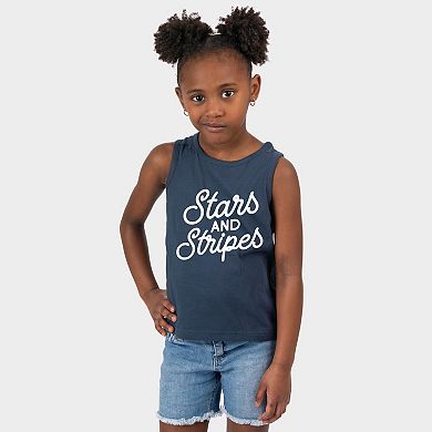 Stars and Stripes Slanted Cursive Puff Print - Youth Tank Top
