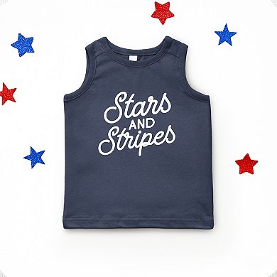 Stars and Stripes Slanted Cursive Puff Print - Youth Tank Top