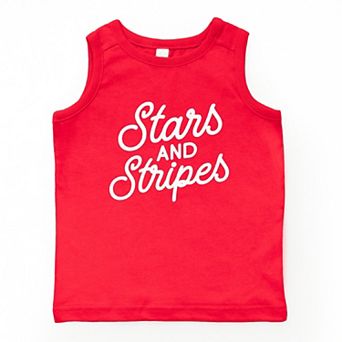Stars and Stripes Slanted Cursive Puff Print - Youth Tank Top