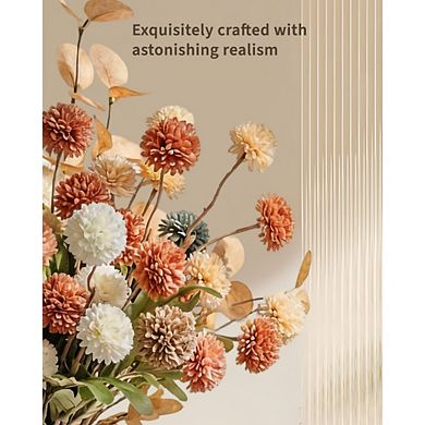 Mini Faux Mums with Eucalyptus, 12-Piece Silk Artificial Flowers for Spring Table & Vase Decor