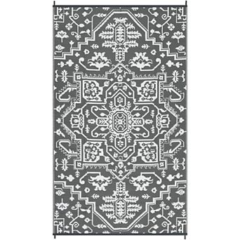 Large Medallion Outdoor Rug, Waterproof Reversible Plastic Straw Mat, Vintage Patio Carpet
