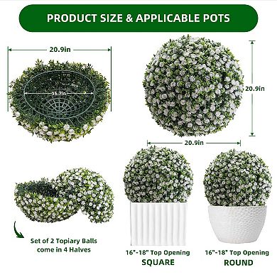 Artificial Topiary Flower Balls, Set of 2 Decorative Topiary Balls Hanging Grass Ball for Home Decor