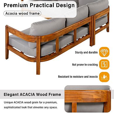 Eazegath 3-Piece Outdoor Solid Wood Conversation Sectional Sofa Set with Cushions