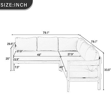 Eazegath 3-Piece Outdoor Solid Wood Conversation Sectional Sofa Set with Cushions
