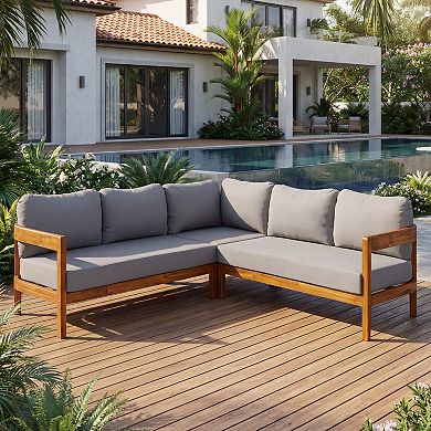 Eazegath 3-Piece Outdoor Solid Wood Conversation Sectional Sofa Set with Cushions