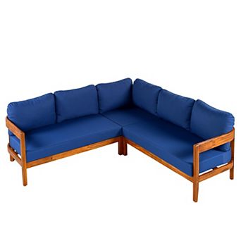 Eazegath 3 pc Outdoor Solid Wood Conversation Sectional Sofa Set with Cushions