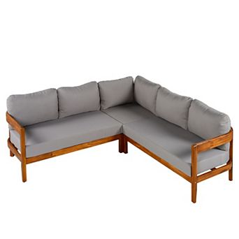 Eazegath 3 pc Outdoor Solid Wood Conversation Sectional Sofa Set with Cushions