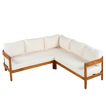 Eazegath 3 pc Outdoor Solid Wood Conversation Sectional Sofa Set with Cushions