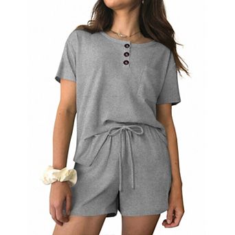 Elouaer Women Two Piece Set Ribbed Knit Loungewear Housewaer Pants Summer Comfortable Cool Dressing