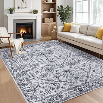 Living Room Rugs Washable, Soft Vintage Large Area Rugs for Bedroom Boho Farmhouse Low Pile Non-Slip