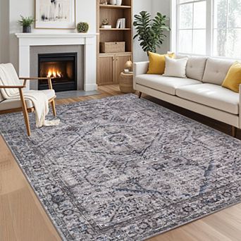 Living Room Rugs Washable, Soft Vintage Large Area Rugs for Bedroom Boho Farmhouse Low Pile Non-Slip