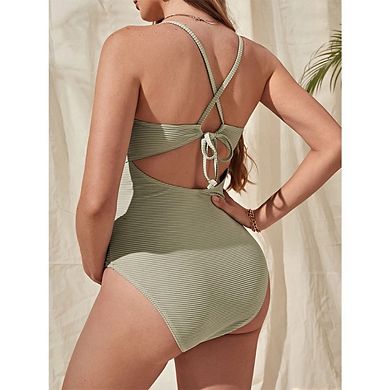 Women's Maternity Swimsuit One Piece Ruffle Tie Bathing Suit Pregnancy Swimwear Solid Beachwear