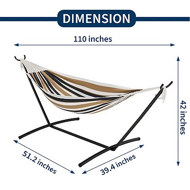 Double 2 Person Hammock, Indoor Outdoor Standing Hammock with Space Saving Steel Stand, Carry Bag
