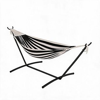 Double 2 Person Hammock, Indoor Outdoor Standing Hammock with Space Saving Steel Stand, Carry Bag