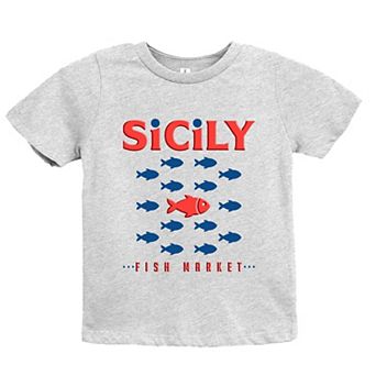 Sicily Fish Market Puff Print - Youth Short Sleeve Graphic T-Shirt
