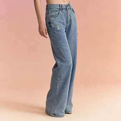 Women's Vintage High Waist Wide Leg Jeans Distressed Relaxed Jeans